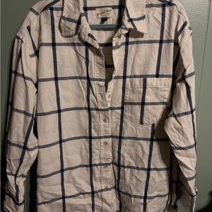 Blue and White Plaid Button-Up Shirt